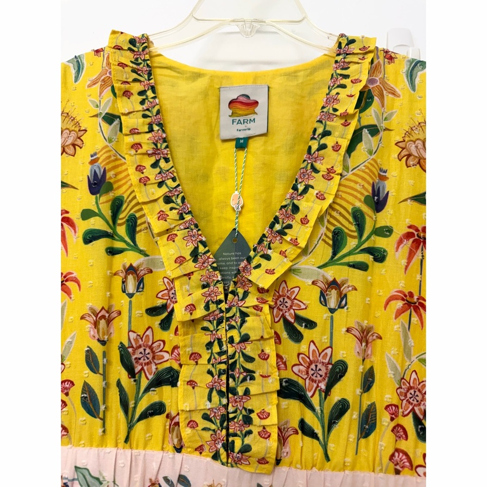 NWT Farm Rio Delicate Flowers Stripe Print Maxi Dress Yellow Pink Pastel M - Picture 5 of 14